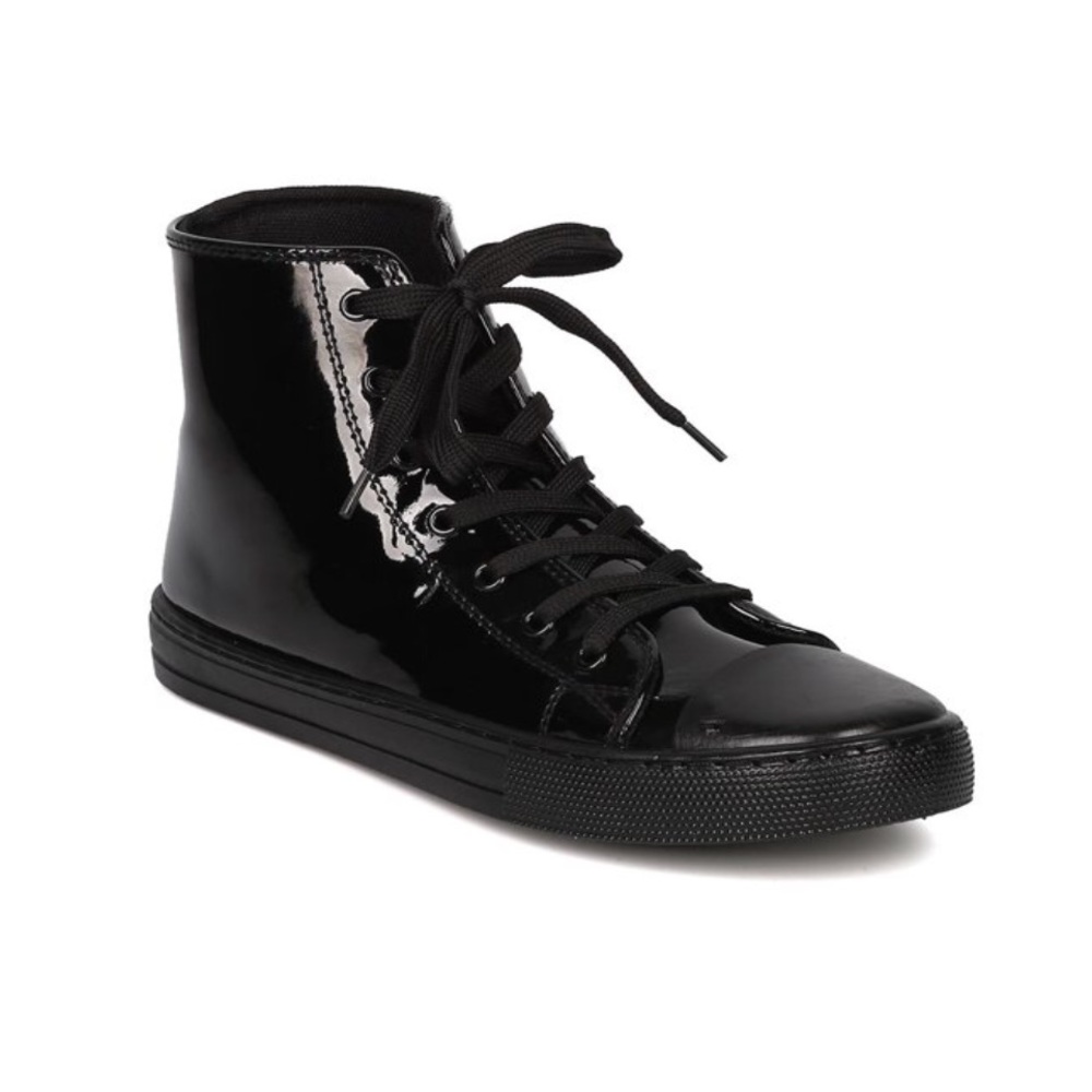 Qupid  Black patent high top capped toe sneakers